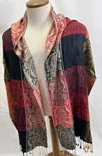 CRC lightweight paisley Rayon scarf/wrap tassled multi color earthtones soft!