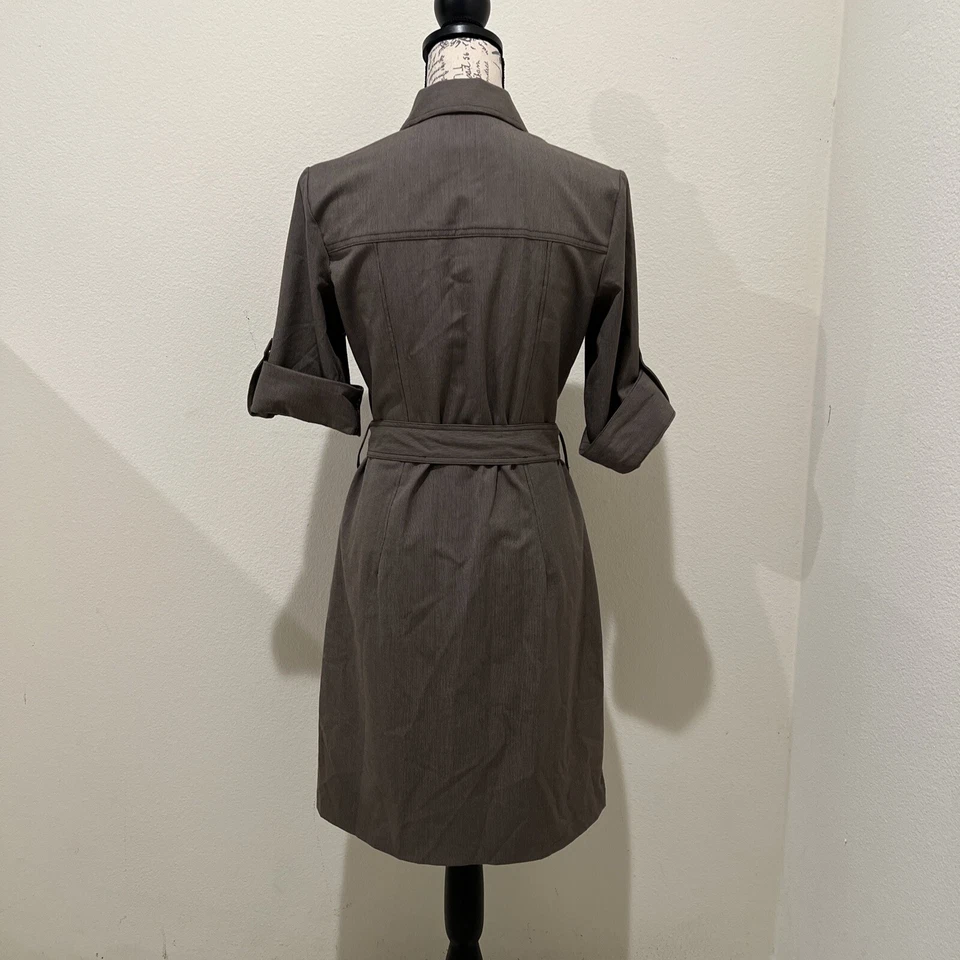 Vestido elástico SHARAGANO para mujer talla 8P pequeño, mangas con lengüeta enrollable, bolsillos, cinturón Foto 2 de 4