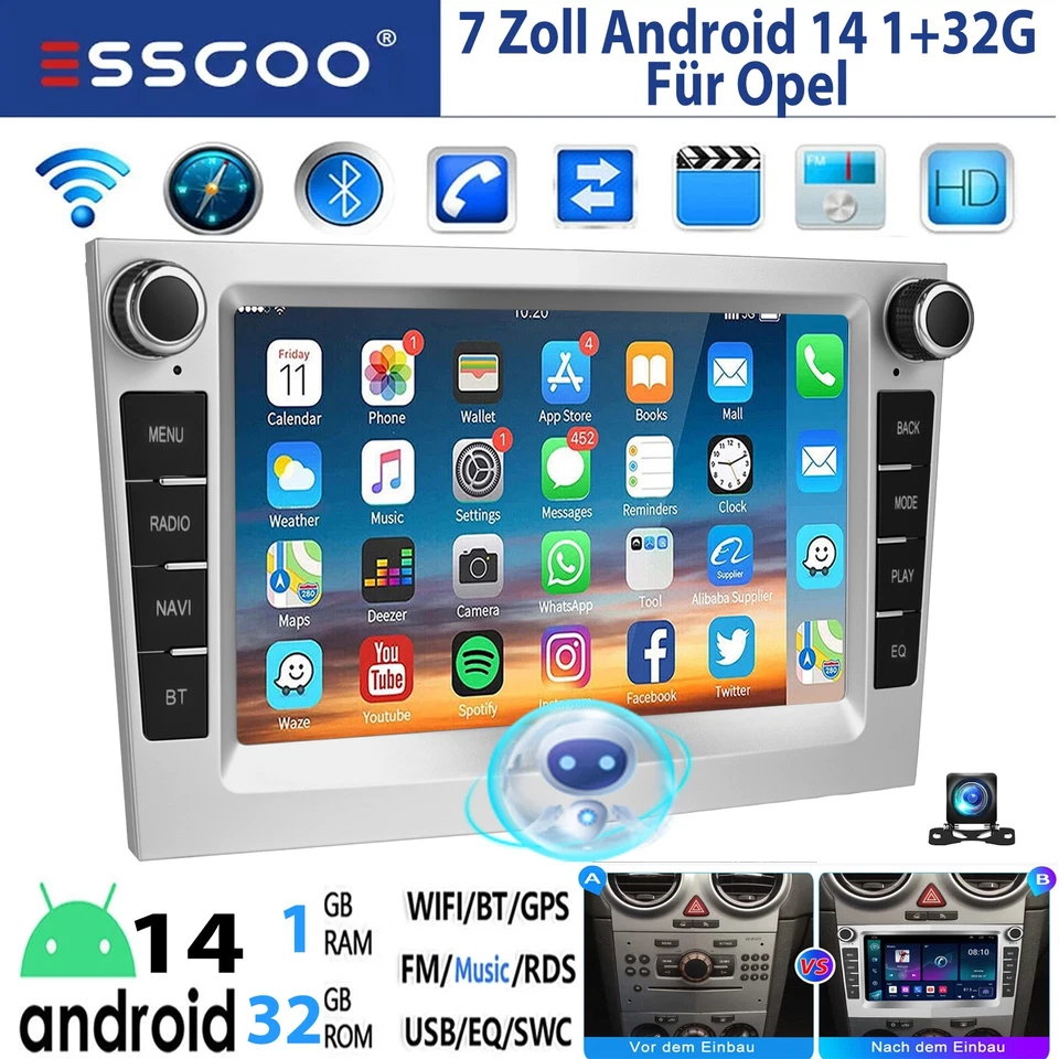 32G Carplay Für Opel Astra H Corsa C D Vectra Zafira Autoradio Android14 GPS Kam - Bild 1 von 4