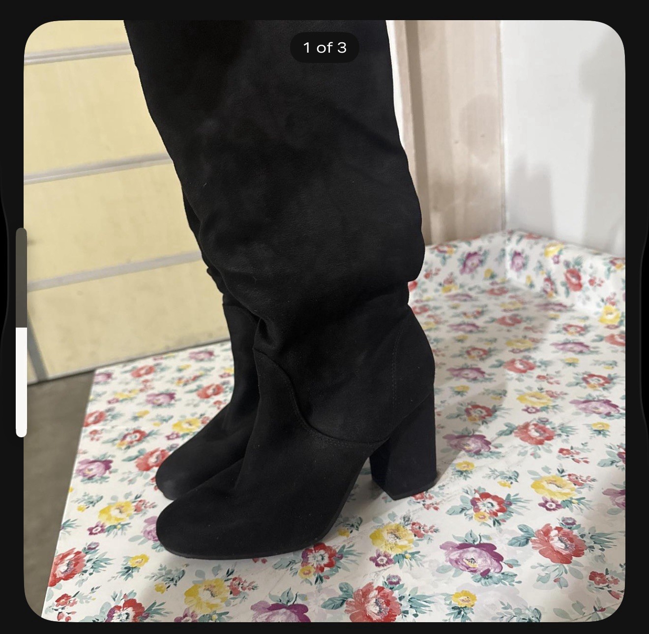 Women’s Black Faux Suede Mid-Calf Slouch Boots US 7.5 Round Toe Block Heel