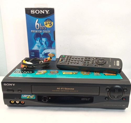 Sony VCR SLV-N55 with Remote and Cables Hi-Fi Stereo 4-Head VHS Player Recorder