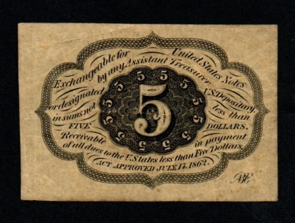 1862-63 1st ISSUE 5c CRISP XF Fractional POSTAGE Currency! - Image 2 of 2