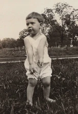 1920s Baby Boy Standing Grass Field Trees Candid Portrait