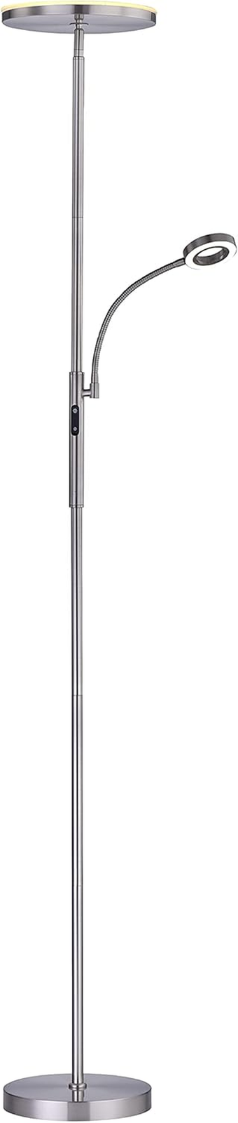 70 Inch Slim LED Torchiere Floor Lamp with Remote and Reading Light in Satin Nickel Finish