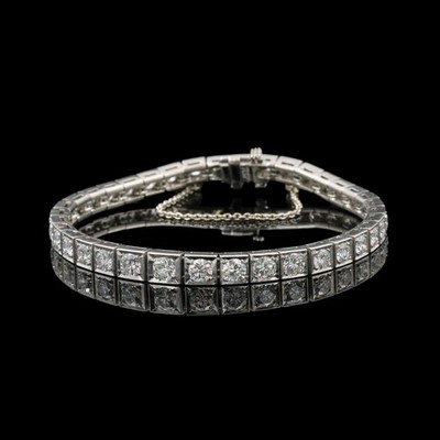 Art Deco Platinum & Palladium 5.50ctw Diamond Line Sz 6.5in Bracelet #E2579