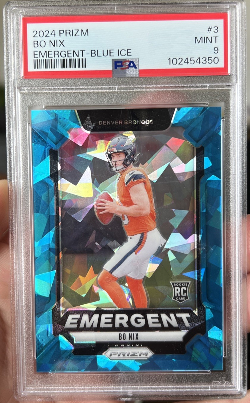 2024 Panini Prizm #3 Bo Nix Emergent Blue Ice #d /99 RC Rookie - PSA 9 MINT