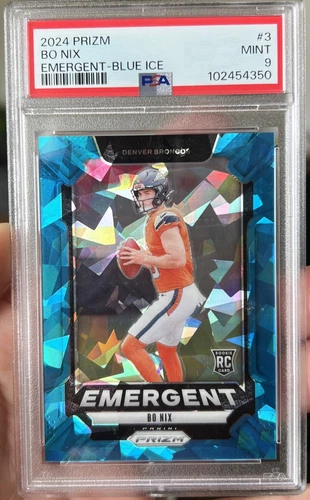 2024 Panini Prizm #3 Bo Nix Emergent Blue Ice #d /99 RC Rookie - PSA 9 MINT