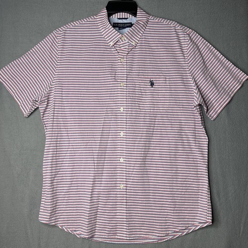 US Polo Assn Men's Dress Shirt horizontal stripes pink and blue Size Large pony - Picture 2 of 11