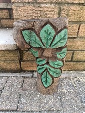 Hand Carved Wooden Green Man Wall Plaque Garden Spirit Sculpture 34cm Leaf Face