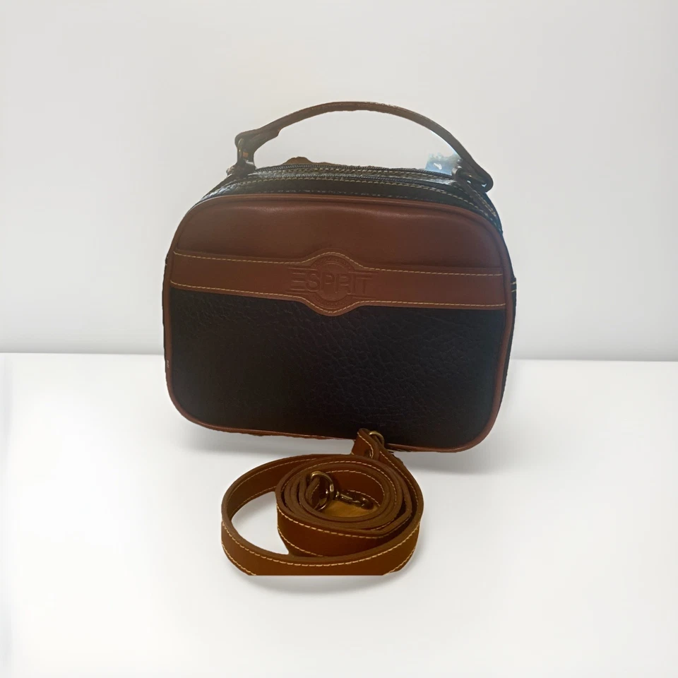 Bolso de mano/bross vintage ESPRIT estilo único, para mujer de cuero sintético negro y camel” Foto 2 de 4