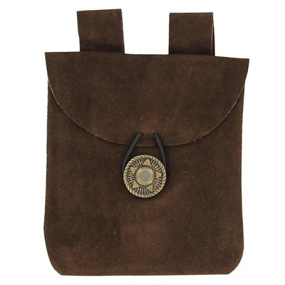 Medieval Renaissance Leather Brown Suede Coin Belt Pouch with Brass Accents