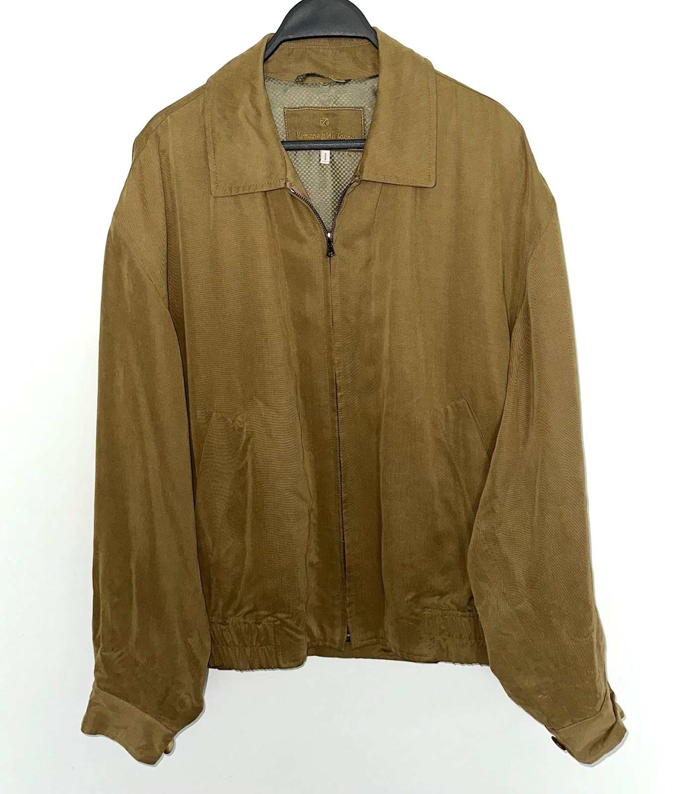ERMENEGILDO ZEGNA Medium (IT 50) Full Zip Microfiber Bomber Jacket Brown Italy - product detail image 1