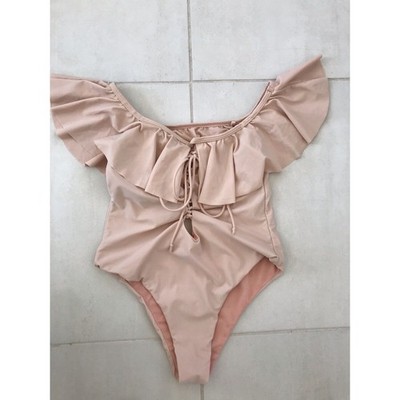 Uptown Bombshell Swim Women M One Piece Swimsuit Ruffled Lace Up Swimwear