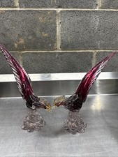 Vintage Murano Roosters, Golden Crown, E R Italy, Purple
