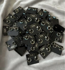 Wholesale Lot 100+ Stage Hoop Earrings Gold Tone & Blue Enamel NOS Resale Bulk