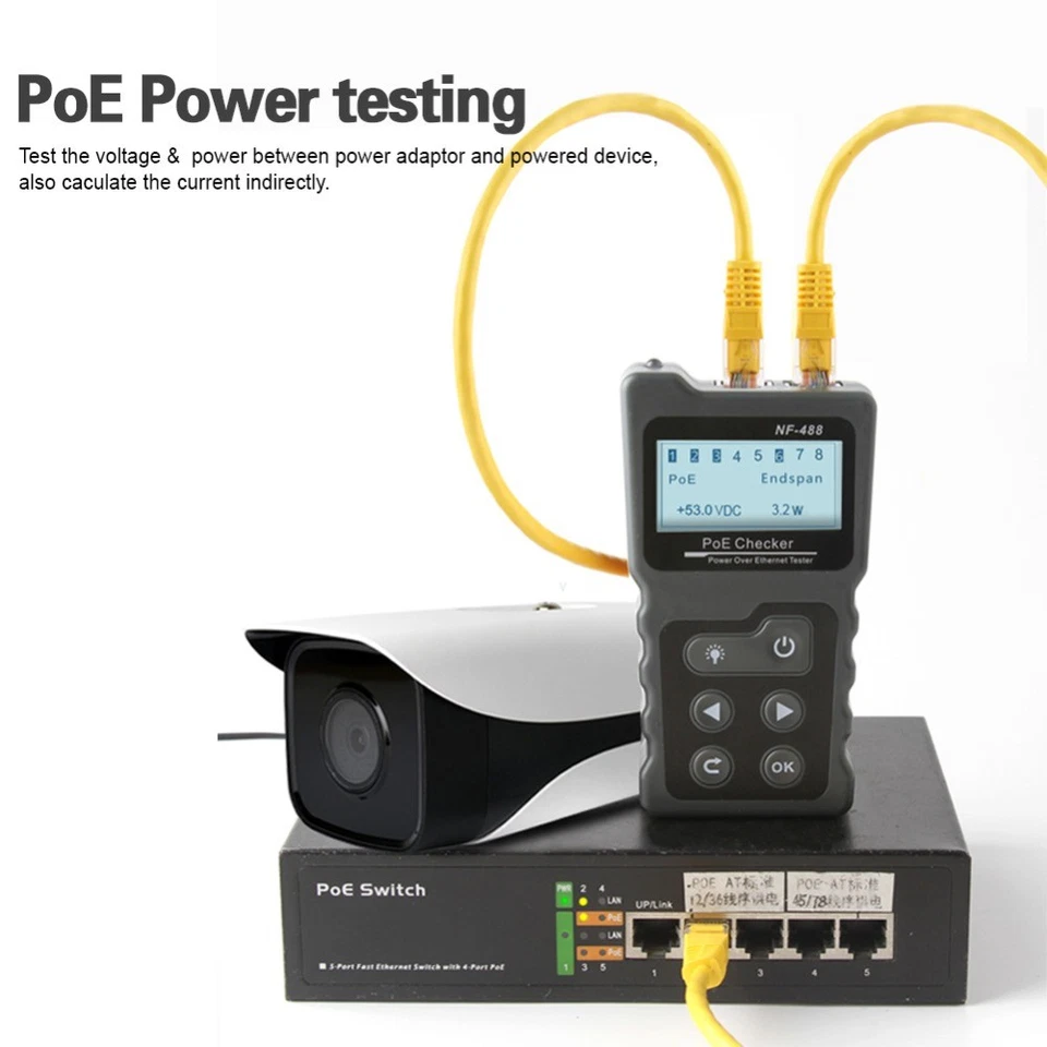 NF-488 LCD Network PoE Checker Ethernet Cable Tester for Cat5/6 LAN Loop Testing - Image 4 of 4