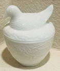 Vintage Avon White Milk Glass Dove On Nest, 5” Tall, Trinket Dish