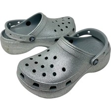 Crocs Womens Size 6 Silver / Grey Glitter Metallic Classic Platform Comfort Clog