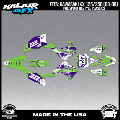 Graphics Kit for  KAWASAKI KX125 KX250 (2003-08) Polisport Restyle  Rail-PURPLE