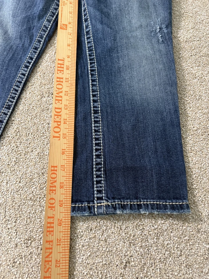 Женские джинсы Silver Jeans Suki Surplus Capri 27 синие искусственно состаренные с вышивкой - Изображение 2 из 4