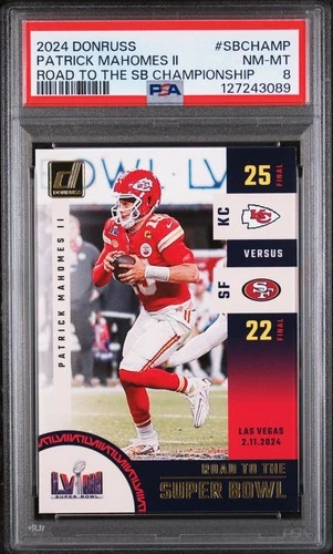 Patrick Mahomes 2024 Donruss Road to the Super Bowl PSA 8