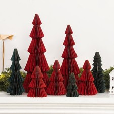 8 Pcs Paper Honeycomb Christmas Tree Decor Christmas Table Centerpiece 3D Gol...