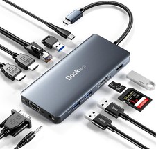USB C Docking Station, dockteck 12 in 1 USB C Hub Adapter with 2 HDMI 4K