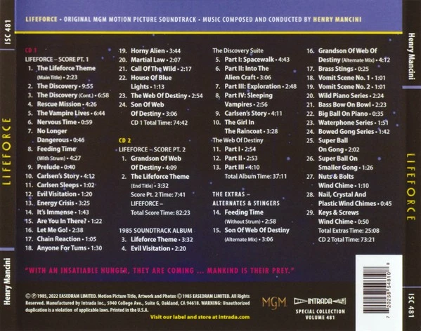 Henry Mancini & Michael Kamen - Lifeforce (1985) Complete + Rejected Score 3CDs - Bild 2 von 3