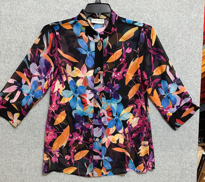Drapers & Damons Petites Women's Floral Shear Blouse 3/4 Sleeve - L