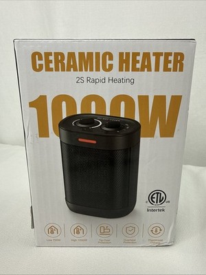 New! Black Ceramic Heater 2S Rapid Heating 1000W Black Thermostat Control