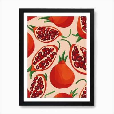 Granatapfel Obst Muster 3 Kunst Pri gerahmtes Wandbild Poster Leinwanddruck Bild