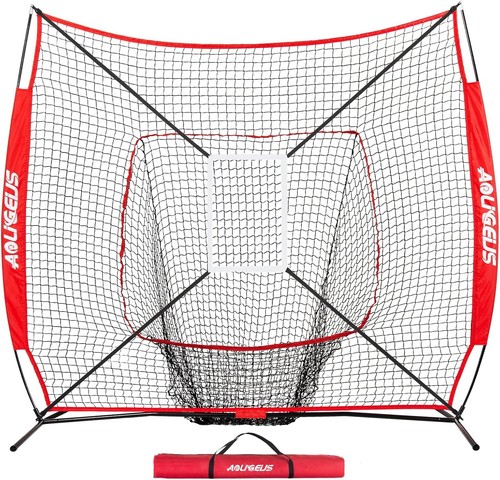 Filet D'entraînement Baseball/Softball 7x7 Pieds - Avec Tee Et Mannequin Frappeur - Rouge/Noir