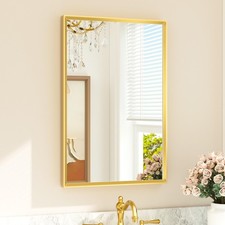 Gold Bathroom Mirror 20" x 30" Brushed Gold Brass Rectangle Beveled Framed Ba...