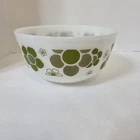VTG AH Fire King Springtime Mod Green Flower 11 MCM Milk Glass Mixing Bowl 8.25"