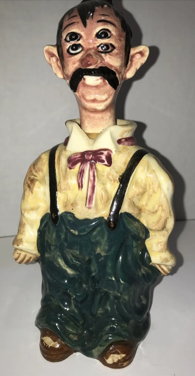 Antique 8.5” Ceramic Four Eyes Drunk Man Saki Decanter