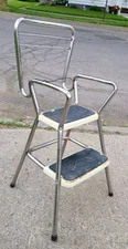 Vintage Mid Century Modern COSCO Kitchen Step Chair Stool Chrome Beige MCM Retro