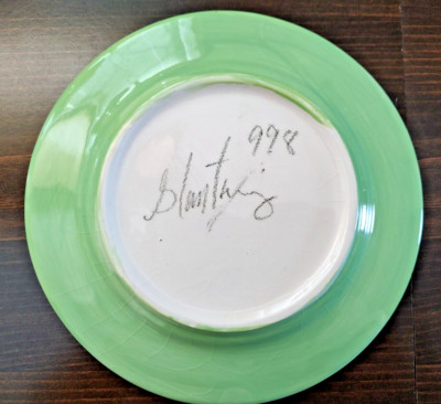 Key Lime Pie Dessert Plate 8'' Green Yellow Artist Signed Ceramic