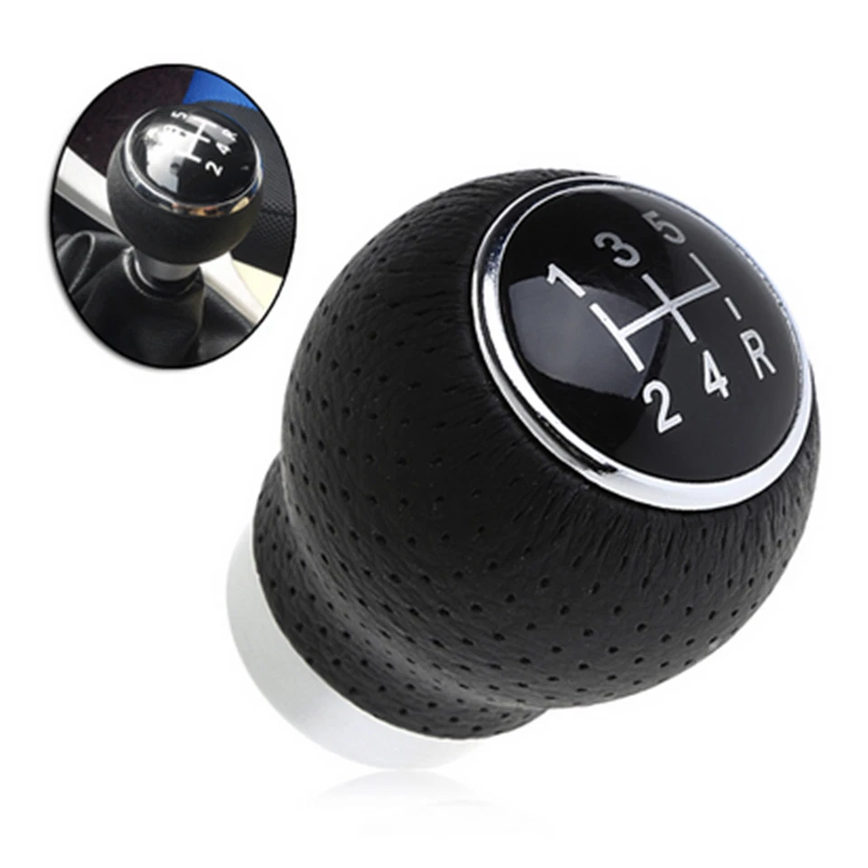 Accesorios de coche aluminio manual palanca de cambios palanca de cambios 5 velocidades cuero Foto 2 de 4