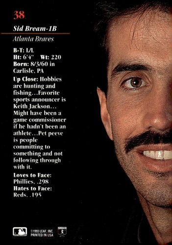 1993 Studio #38 Sid Bream - Picture 2 of 2