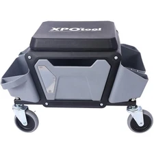 Rolling Mechanic Stool w/ Storage, 330lb Capacity, Locking Casters, Soft Seat