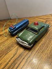Vintage 1950s Line Mar Toys Japan Battery Operated Police Tin Metal Car Green