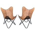52HS Genuine Leather Handcarved Butterfly Chair Folding Lounge Sling Seat Pair