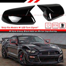 For 2015-23 Ford Mustang M Style Gloss Black Side Mirror Cover Caps W Led Light