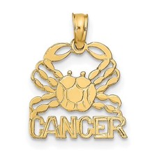 14k Yellow Gold Cancer Word And Crab Zodiac Symbol Pendant