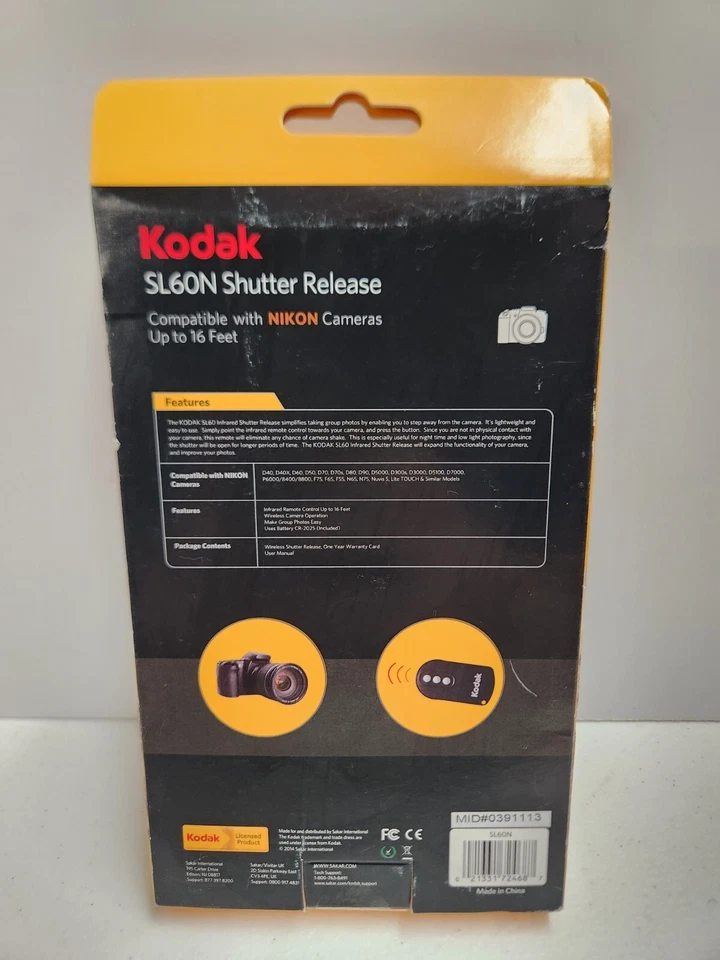 Kodak SL60N Shutter Release Wireless Infrared Remote Control For Nikon Cameras  - Image 2 of 4
