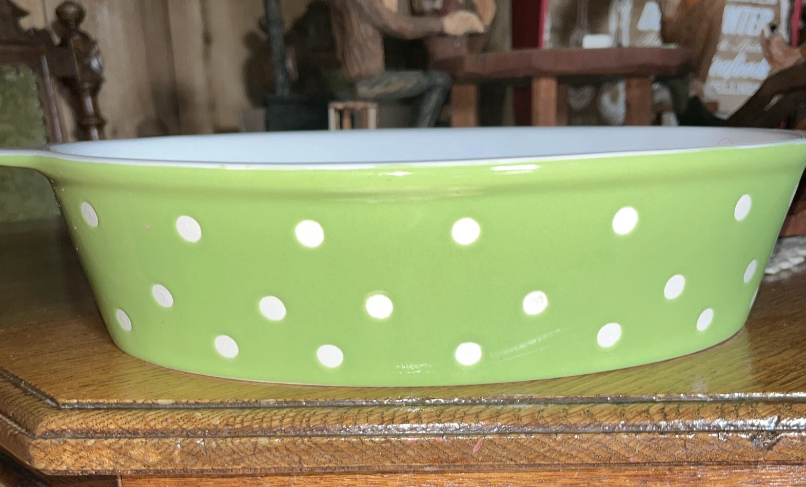 Signature Green And White polkadot Oval baking dish