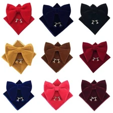 Mens Pre-Tied Oversized Bow Tie Tuxedo Velvet Bowtie Cufflinks Pocket Square Set