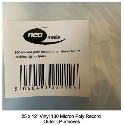 25 x 12'' Vinyl 100 Mikron äußere Polyethylen LP Schallplattenhüllen 450 Stärke Brieftaschen