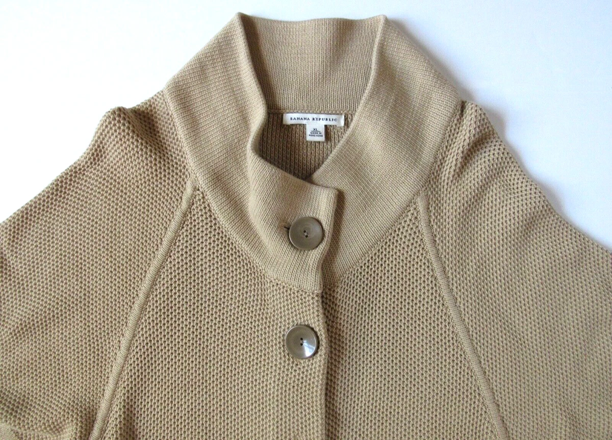 Banana Republic Women s Tan Beige Khaki Long Short Sleeve Cardigan