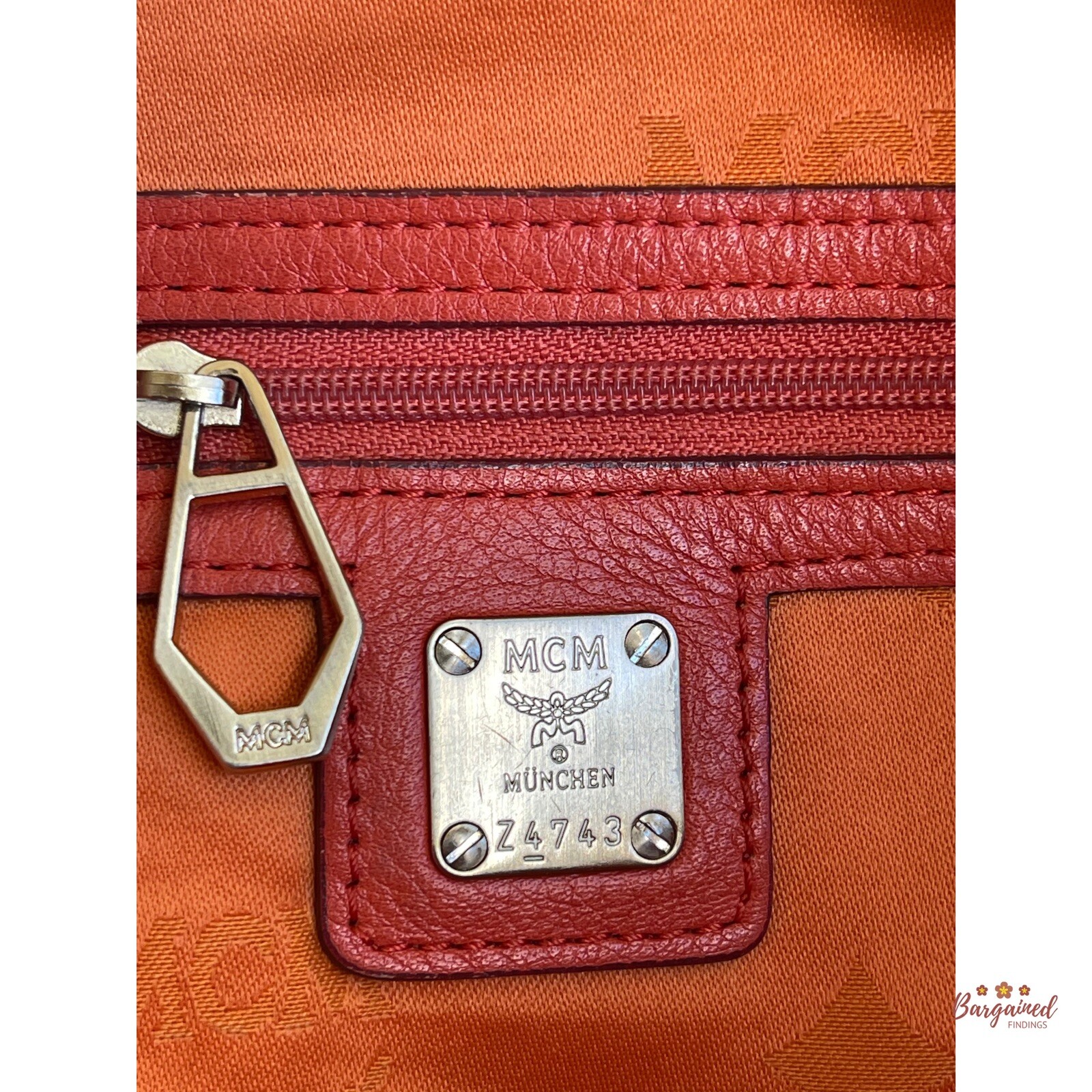 Authentic MCM Orange Embossed Leather Medium Two-… - image 11